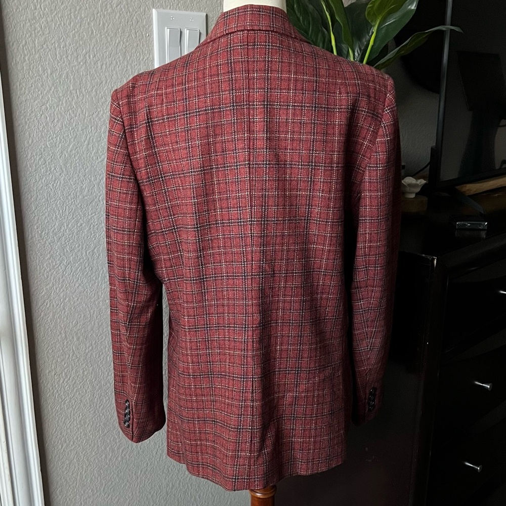 💸 SOLD • Vintage Evan Picone Burgundy Red Plaid Blazer Size Medium 8/10 - Picture 3 of 7